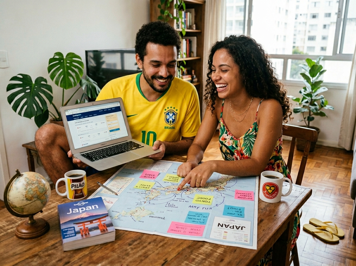 Casal planejando viagem